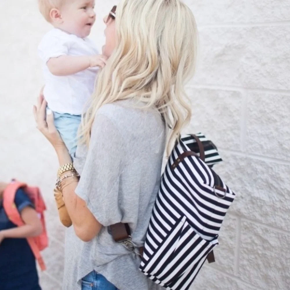 Striped Baby Bag with Brown Accents
